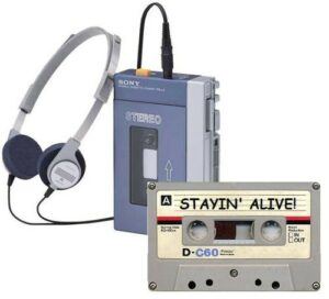Sony Walkman with headphones and cassette